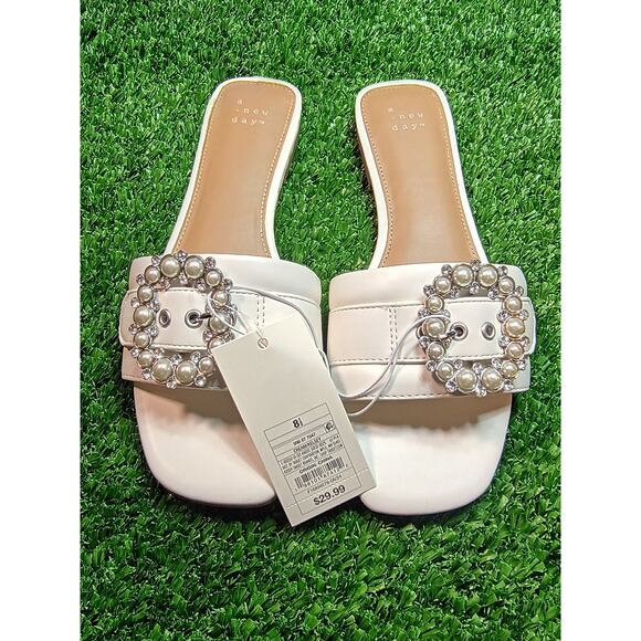 A New Day Shoes - A New Day Kelsey Cream Pearl Buckle Slide Sandals 8.5 NWT